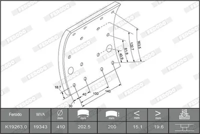 Obrázek produktu pro Brzdové čelisti FERODO Sada brzdových čelistí K19263.2-F3653 22,4 mm 200 mm 12,1 kg