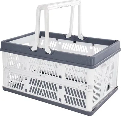 Productafbeelding van Unyqoos® Opvouwbare boodschappentas – opvouwbare opbergbox met handvat, mand en organizer voor in de auto, wit, 30 x 20 x 15,5 cm