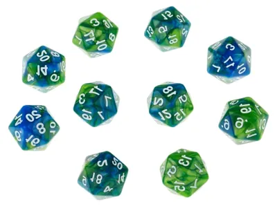 Produktbild von 10 Stück Opaque D20 20-seitige Würfel für Brettspiele, Grün-Lila