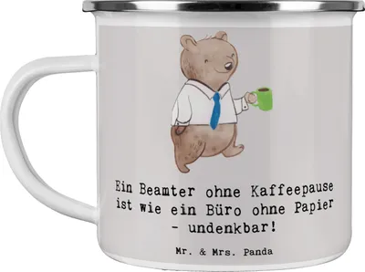 Produktbild von Mr. & Mrs. Panda Teetasse Beamter Kaffeepause - Grau Pastell - Geschenk, Haferl, Berufsprodukte, Kaffeepott, Beruf, Geburtstage, Emaille Tasse, Berufe, Anerkennung, Pott