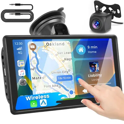 Produktbild von Tragbares Autoradio, 7 Zoll, kabelloses CarPlay – Android Auto, Freisprecheinrichtung, USB, AUX, Bluetooth – Schwarz
