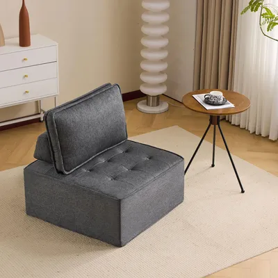 Produktbild von 81*81 cm,Einzelsofa,gepolsterter Hocker, Kleine Sitzgarnitur,mit Rückenlehne,Wohnzimmer-Sessel,Sitzsack,Sofa für Schlafzimmer, Gästezimmer,Dunkelgrau