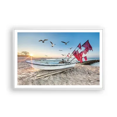 Produktbild von Gerahmtes Poster - Weißer Rahmen - £ódŸ Küste Möwen - 91,5x61 cm - Wand Bild - Wanddeko - Wandbilder - Kunstposter - Wandposter - Bilderrahmen - Bilder - Kunstdruck - Wanddekoration - P2WAA91x61-4779