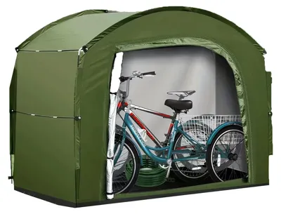 Produktbild von Fahrrad-Aufbewahrungszelt - Fahrradhütte - 220×150×185 cm - Für 1–4 Fahrräder - Wasserdichtes Sonnenschutzdach - Tragbar faltbar - Grün