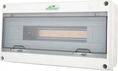 A white electrical distribution box with a transparent gray cover.
