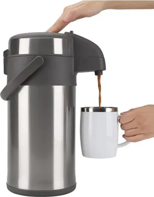 Produktbild von Olerd 4,0 Liter Pumpkannen Thermoskannen Kaffeespender, Edelstahl Doppelwandige Pump Vakuum Isolierkanne mit Pumpmechanismus, Kaffeekaraffe, Kanne für 24 Tassen (Silber)