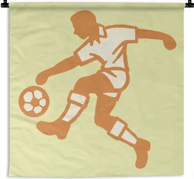 Produktbild von MuchoWow® Wandteppich Wandbehang Eine Illustration einer Person, die einen Fußball spielt - Jungen - Mädchen - Kinder 120x120 cm Tapisserie Dekoration Wandtuch - Modern - Baumwollgewebe