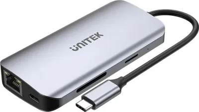 Produktbild von Unitek Aktiver Hub Usb-C 2X Hdmi 4K Rj45 Pd 100W