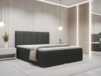 Produktbild von FurniDe24 Boxspringbett Soreno 140x200- Bett mit Matratze und Topper – Kontinentalbett mit Bettkasten und Matratze – Doppelbett Dunkelgrau (Kronos 15)