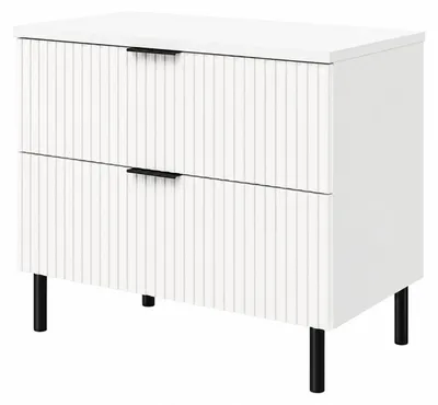 Imagen del producto de Mueble de baño de pie, 80 cm de ancho, frente con textura de 16 mm, color blanco + panel blanco, tiradores en dos colores, dimensiones: 80 x 46 x 73,6 cm, Imagen generada por IA