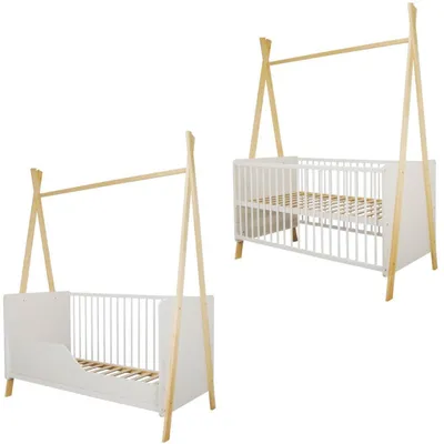 Łóżeczko/tapczanik Tipi z barierką 140cm x 70cm kolor sosna/biały – zdjęcie produktu 1