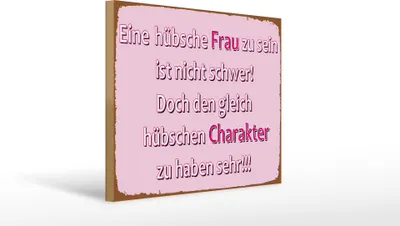 Produktbild von Holzschild hübsche Frau hübschen Charakter, 40 x 30 cm, Holzschilder Spruch Familie