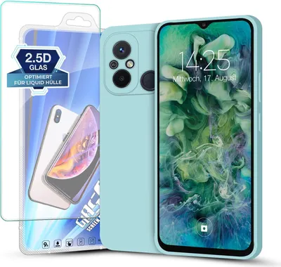 Produktbild von Hülle für Xiaomi Redmi 12C mit 9H Displayglas Displayschutz Plus Case Cover Bumper Silikon Softgrip Schutzhülle Farbe: Hellblau