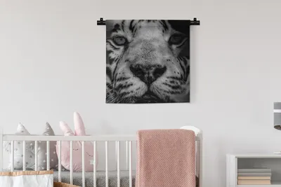 Produktbild von MuchoWow® Wandteppich Wandbehang Dschungel - Tiger - Schwarz - Weiß 60x60 cm Tapisserie Dekoration Wandtuch - Dekorationen - Wand Decke