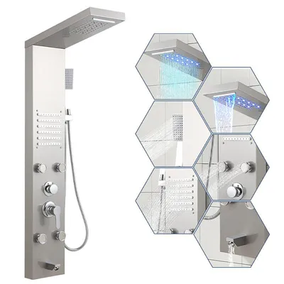 Produktbild von TolleTour Duschpaneel für Badezimmer Hydromassagen Duschsystem Regendusche Multifunktionales Duschpaneel 5 große Massagedüsen Duschsäule, Silber