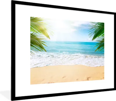 Produktbild von MuchoWow® Gerahmtes Poster Strand - Sand - Meer - Palme 80x60 cm - Poster mit Schwarzem Bilderrahmen Wandposter Rahmen Foto Bilder - Schlafzimmer-Dekorationen - Fotoposter