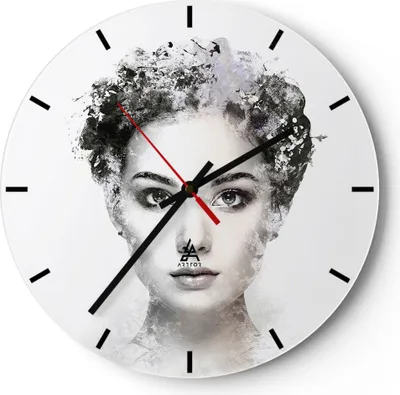 Produktbild von Wanduhr - Rund - Glasuhr - Schön Frau Gesicht - 40x40cm - Schleichendes Uhrwerk - Lautlos - zum Aufhängen bereit - Dekoration Modern - Wanddekoration aus Glas - C3AR40x40-4949