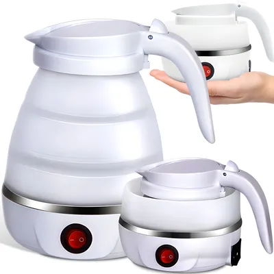 Produktbild von Wasserkocher Faltbare Silikon mit Edelstahlboden 750W 0.5L Reisewasserkocher Wasserkessel Kettle Camping Zelten Weiß Retoo