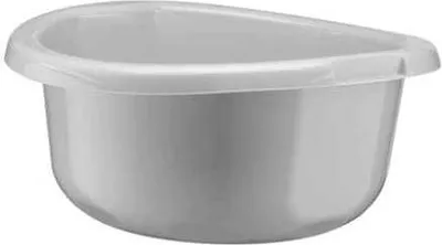 A gray plastic laundry basin with a white rim, shown from a side angle against a white background.