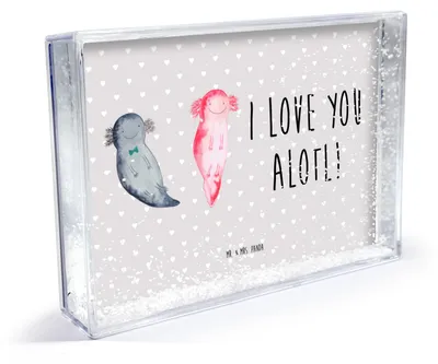 Produktbild von Mr. & Mrs. Panda Bilderrahmen Axolotl Liebe - Grau Pastell - Geschenk, Mitbringsel, Deko-Bilderrahmen, 3D-Bilderrahmen, Hochzeitstag, Freundin, für Frauen, Freund