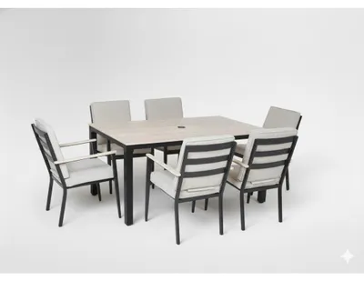 Image de Salon de jardin VARENA 6 places en aluminium avec table repas et fauteuils beige