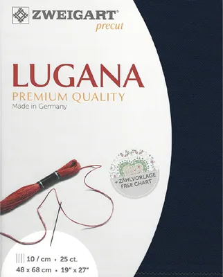 Zdjęcie produktu dla Tkanina do haftu LUGANA Zweigart Precut 25 ct. 3835 kolor 589 ciemnoniebieski, tkanina do haftu 48x68 cm