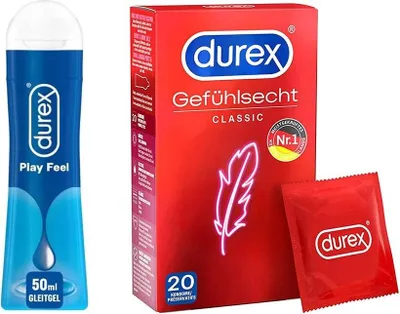 Zdjęcie produktu dla Prezerwatywy Durex Gefühlsecht (20 szt.) i lubrykant Play Feel (50 ml)