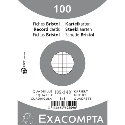 Produktbild von Exacompta 20x Karteikarten A6 kariert, 100 Stück eingeschweißt - Weiß - 10209E