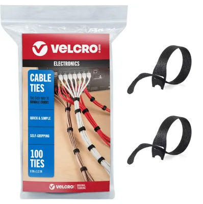 Zdjęcie produktu dla VELCRO One Wrap, opaski kablowe | 100 sztuk | 20,3 x 1,27 cm, czarne, do organizacji kabli