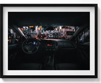 Produktbild von Auto in Tokio– Wandbild mit Rahmen – Gerahmtes Bild  – Wanddekoration – 80x60 cm –  Schwarz Rahmen