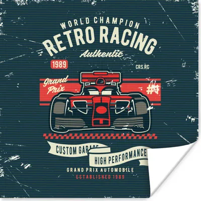 Produktbild von MuchoWow® Poster Auto - Rennen - Retro - Zeichnung 50x50 cm - Wohnzimmerdekoration