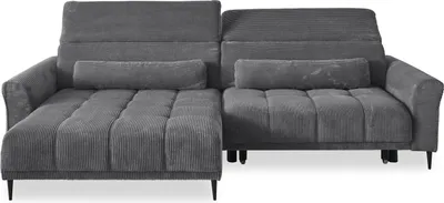 Produktbild von Wohnlandschaft >Wolve< Kopfteilverstellungen, 2 Kissen, Cord grau - 277x108x179cm (BxHxT)