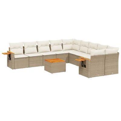 Produktbild von 11-tlg. Garten-Sofagarnitur mit Kissen Beige Poly Rattan