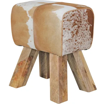 Produktbild von Design Turnbock Sitzhocker Ziegenfell Braun / Weiß 40 x 30 x 47 cm, Turnhocker Hocker Fellhocker Springbock, Beistellhocker Fußhocker