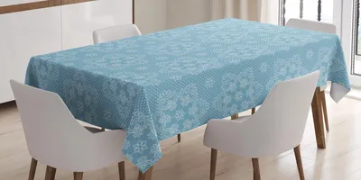 Obrázok produktu pre ABAKUHAUS Vintage obrus, vianočná tematická ilustrácia snehových vločiek v čipkovom vzore, 140 x 200 cm, svetlo modrá a biela