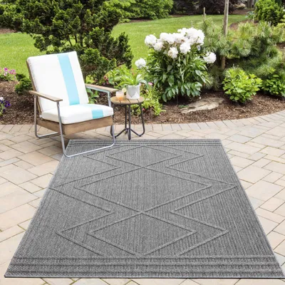 Obrázok produktu pre Vonkajší koberec, odolný voči poveternostným vplyvom, 120x170 cm, obdĺžnikový, sivý, vhodný na kemping, do záhrady alebo do interiéru, v bohémskom štýle