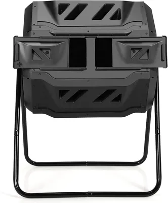 Immagine prodotto di Compostiera a tamburo girevole da 160 L, compostiera a 2 scomparti con fori di aerazione, compostiera da giardino in plastica e metallo, compostiera rapida per balconi e giardini, 70 x 65 x 93 cm