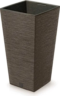 A square, tall planter pot with a textured surface.