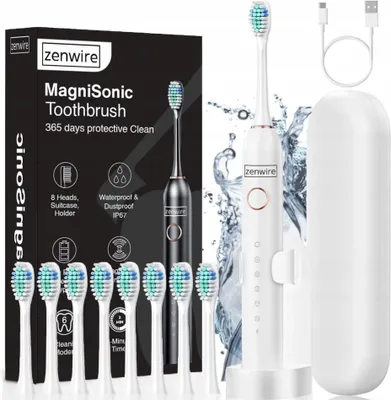 Obrázek produktu pro Sonický zubní kartáček - magnetický - elektrický - pro dospělé - pro děti - bílý - MagniSonic 506 - 6 čisticích programů