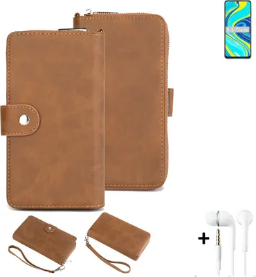 Produktbild von K-S-Trade Handy Schutz Hülle kompatibel mit Xiaomi Redmi Note 9 Pro + Kopfhörer Portemonnee Tasche Wallet-Case Bookstyle-Etui braun (1x)