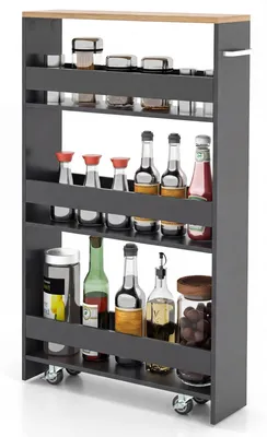 Produktbild von COSTWAY Nischenwagen 13cm breit, 4 Etagen Küchenwagen schmal, Nischenregal auf Rollen, Servierwagen mit Griff&Geländern, Badregal, 47,5x13x80,5cm