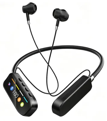 Bluetooth-Sportkopfhörer mit Nackenbügel, LED-Display, schwarz