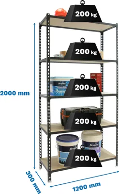 Zdjęcie produktu dla MADERCLICK MEGAPLUS 5/300 metaliczny półka ANTRACYT/DREWNO