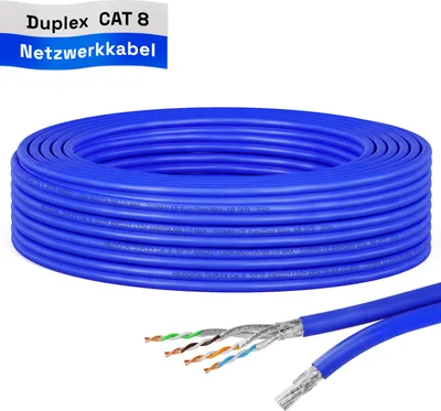 Produktbild von hb-digital CAT.8 Installationskabel Duplex Verlegekabel 10m max. 2000 MHz S/FTP AWG22 LSZH blau