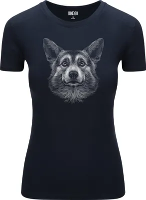 Produktbild von Diarbo Damen T-Shirt mit Tierliebhaber Druck Corgi Kopf Dunkelblau Gr.L