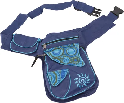Produktbild von Stoff Sidebag & Gürteltasche, Goa Hüfttasche, Bauchtasche - Blau, Uni - Erwachsene, Baumwolle, 25*20*6 cm, Festival- Bauchtasche Hippie