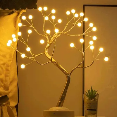 Produktbild von LED-Bonsai-Baum mit 36 LEDs & Golddraht, Warmweiß, Touch-Schalter, USB & Batterie, Tischlampe für Innendekoration & Zuhause