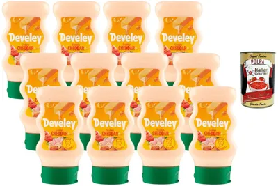 Produktbild von Develey Italian Gourmet Cheddar Sauce 12 x 250 ml | Cremige Käse Sauce für Burger, Nachos & Pommes | Squeeze-Flasche | Vorratspack + Italian Gourmet Polpa