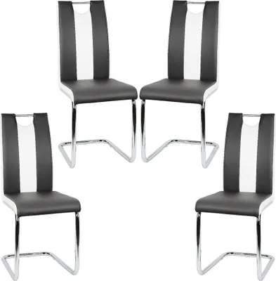 Produktbild von 4er-set Esszimmerstühle Freischwinger Schwingstuhl Küchenstuhl aus Metall & Kunstleder,Hochlehner Sitzgruppe für Esszimmer&Küche Weiß+schwarz