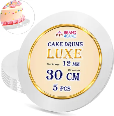 Image de Cake Board Base Blanc 30 cm 1,2 cm Set 5 pièces Cake Drum Rond Luxe Brand4Cake